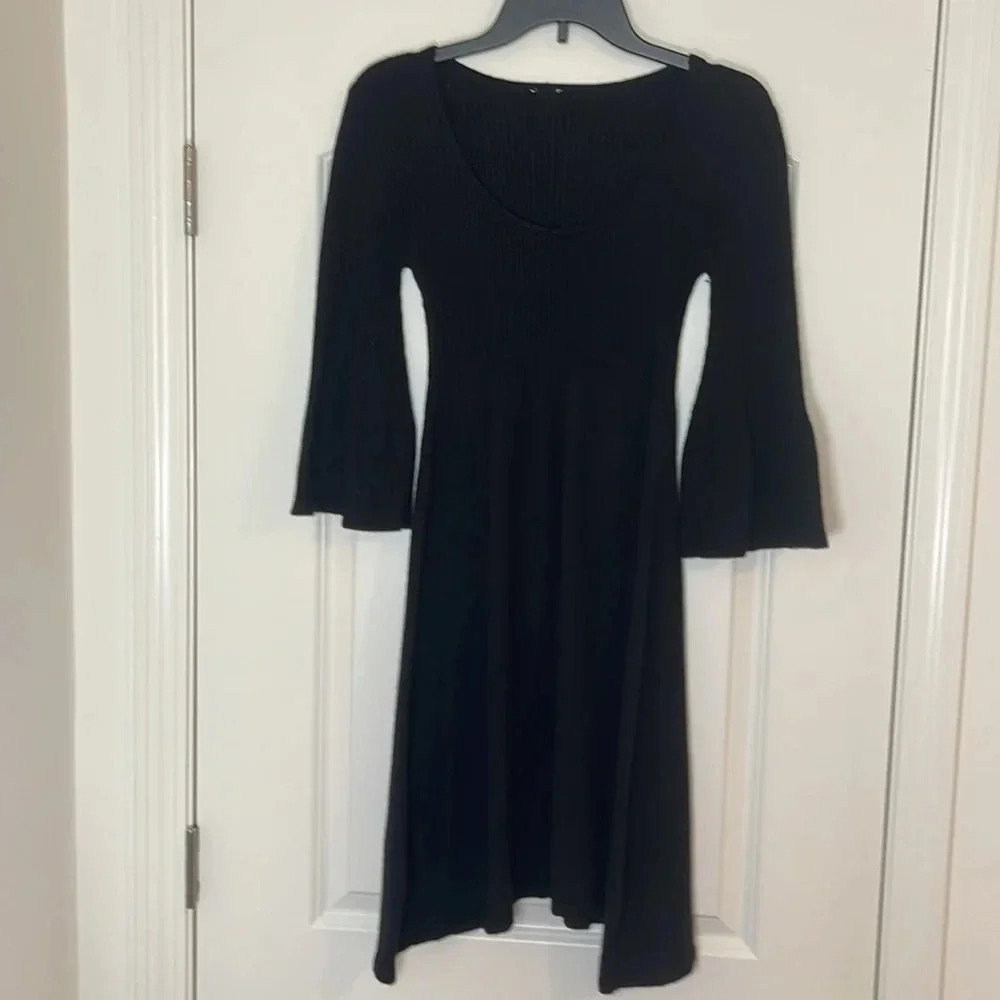 Black Sweater Dress with Bell Sleeves - Size S/M